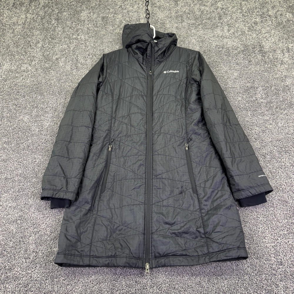 Columbia Coat Womens Medium Black Hooded Omni-Heat Quilted Full Zip Parka Winter